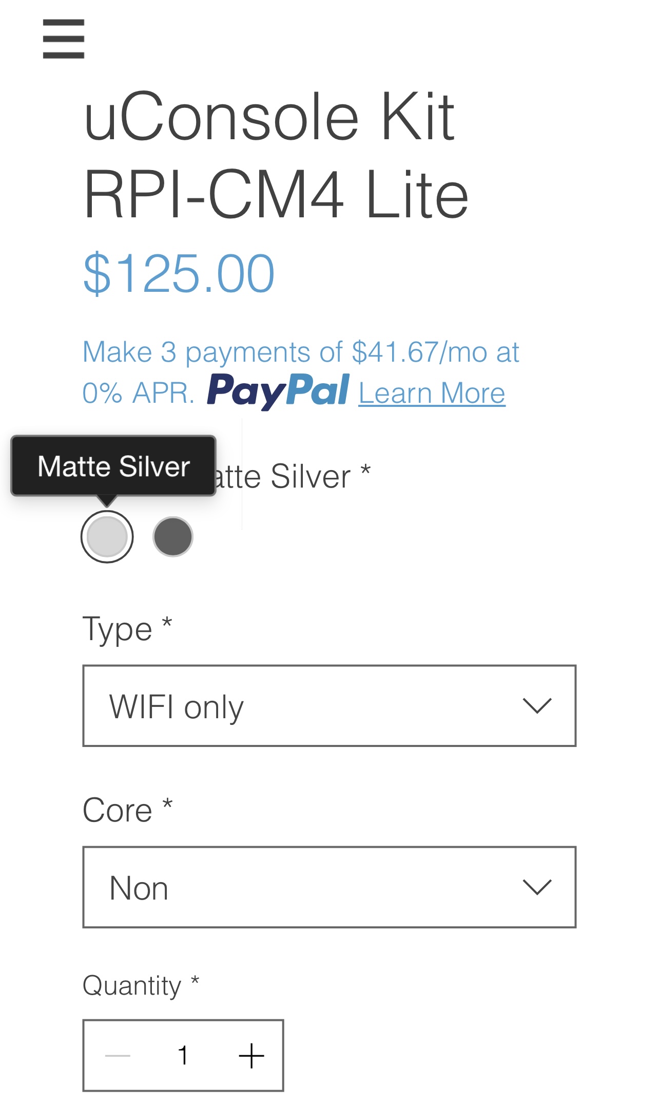 uConsole product selection screenshot